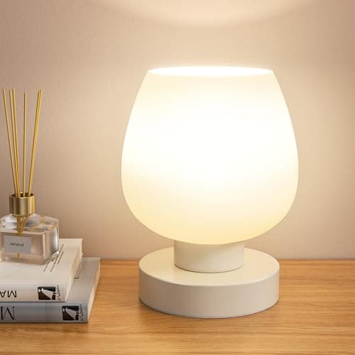 A table lamp casting warm light on a side table