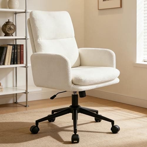 A home-office desk and chair in a warm workspace
