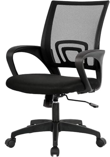 A home-office desk and chair in a warm workspace