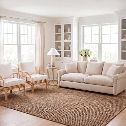 A textured area rug anchoring a living room
