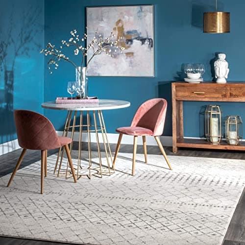 A textured area rug anchoring a living room