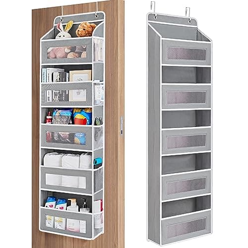 An organized closet with storage bins and baskets