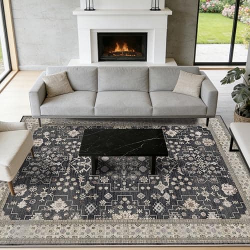 A textured area rug anchoring a living room