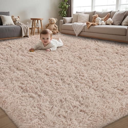 A textured area rug anchoring a living room
