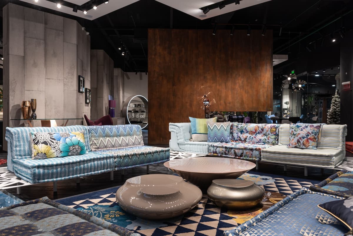 Sofas and furniture displayed in a showroom
