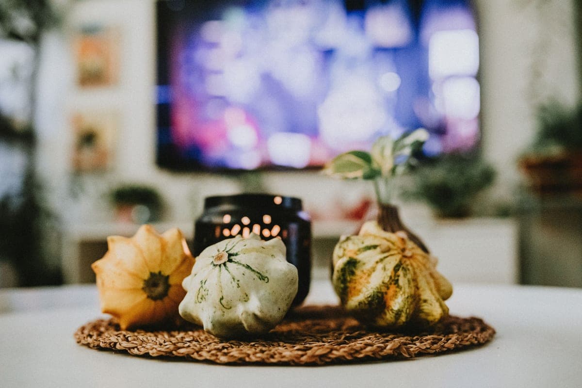 Fall home decor with pumpkins and warm autumn tones