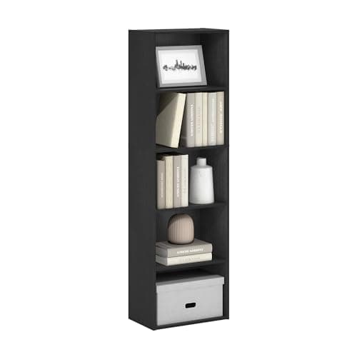 A styled bookshelf with books and decor